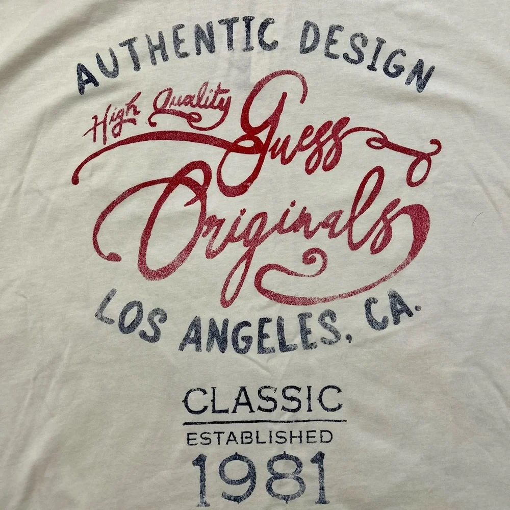 Guess Cream Short Sleeve Tee with Red Logo - Picture 3 of 4